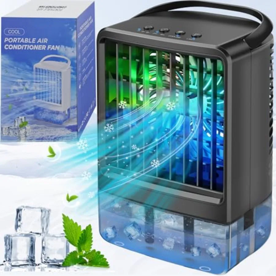 Portable air conditioner fan for home bedroom office outdoor use, ABS plastic body, white with 7-color LED light, quiet operati
Portable air conditioner fan for home bedroom office outdoor use, ABS plastic body, white with 7-color LED light, quiet operati