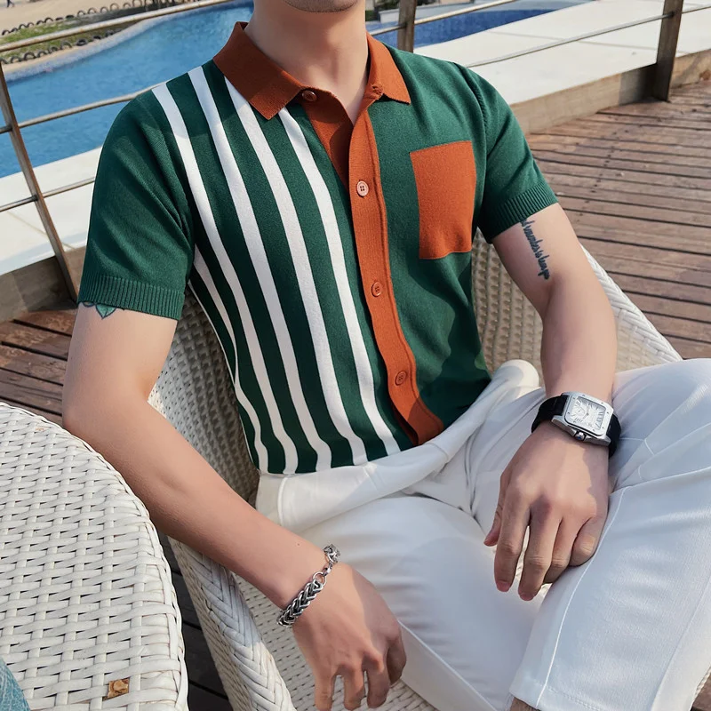 2023 Korean style Men's Summer Leisure Ice Silk Knitting Polo Shirts/Male Slim Fit High Quality Casual Stripe Shirt
2023 Korean style Men's Summer Leisure Ice Silk Knitting Polo Shirts/Male Slim Fit High Quality Casual Stripe Shirt