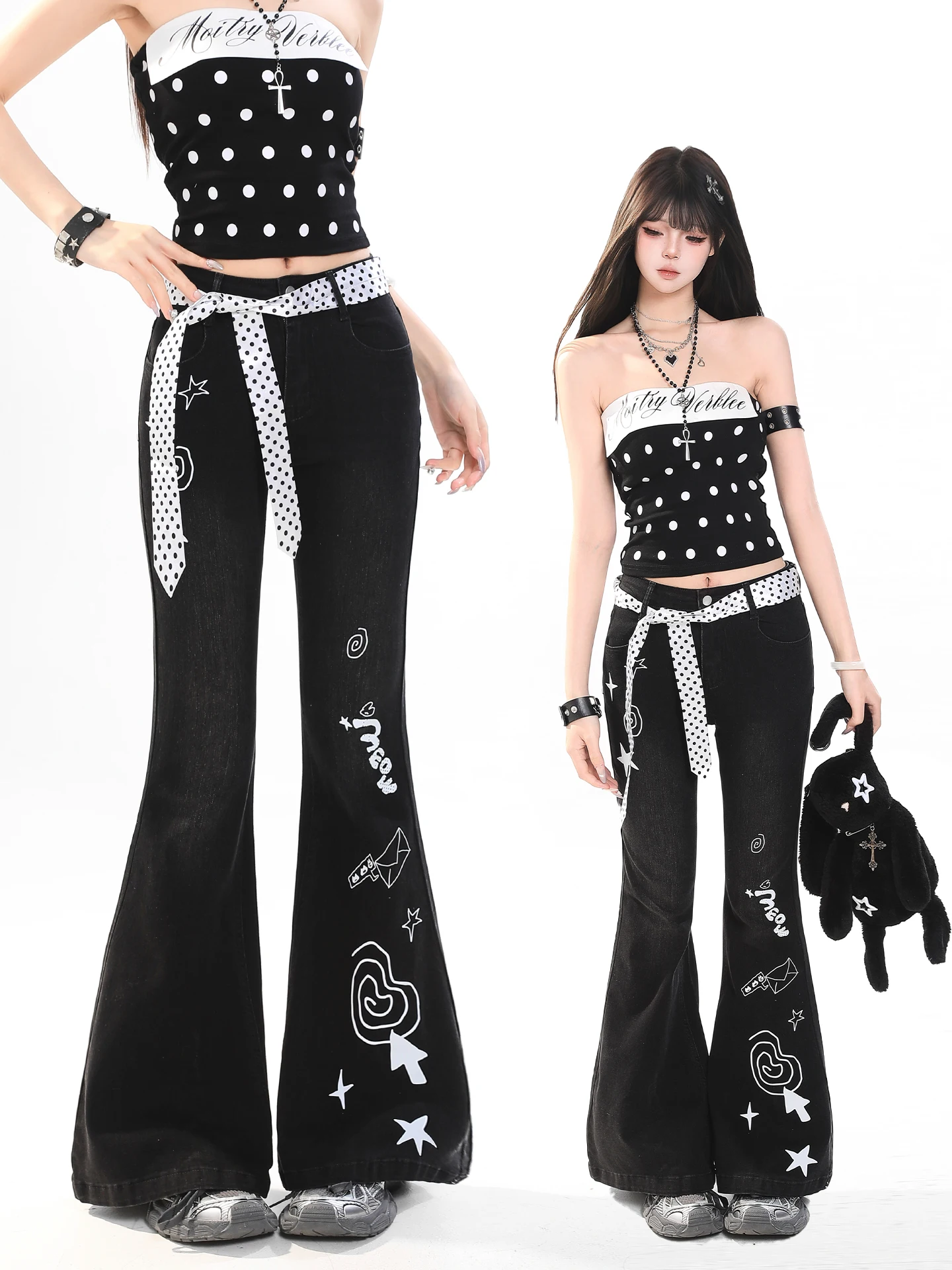 High Waist Bell Bottom Denim Jeans Women's Summer Design Graffiti Tie Waist Slimming Sexy Long Pants Street Style Floral Pattern
High Waist Bell Bottom Denim Jeans Women's Summer Design Graffiti Tie Waist Slimming Sexy Long Pants Street Style Floral Pattern