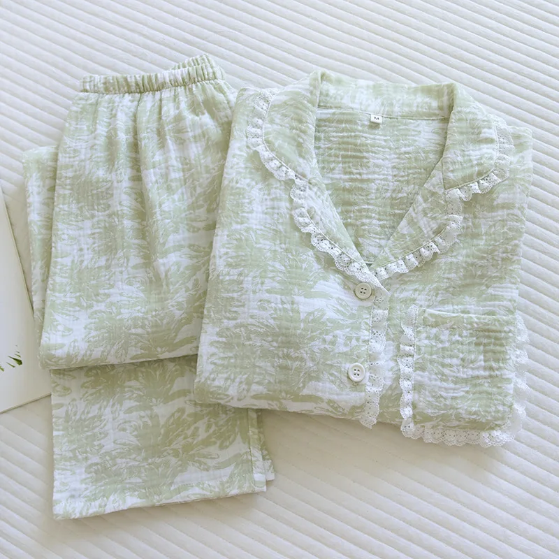 Sweet jungle lace pajamas sets women 100% gauze cotton Japanese simple Retro Fashion long sleeve casual sleepwear pyjamas
Sweet jungle lace pajamas sets women 100% gauze cotton Japanese simple Retro Fashion long sleeve casual sleepwear pyjamas