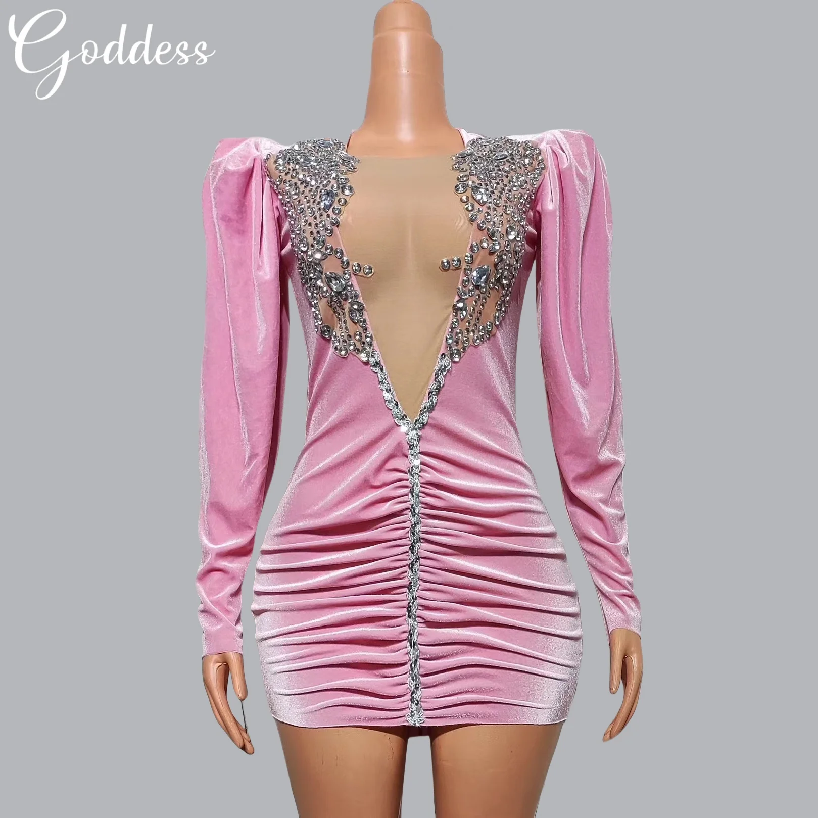 Sparkling Rhinestone Long Sleeve Velvet Wrap Hip Dress Transparent Mesh Deep V-neck Evening Dress Christmas Party Bodycon Dress
Sparkling Rhinestone Long Sleeve Velvet Wrap Hip Dress Transparent Mesh Deep V-neck Evening Dress Christmas Party Bodycon Dress
