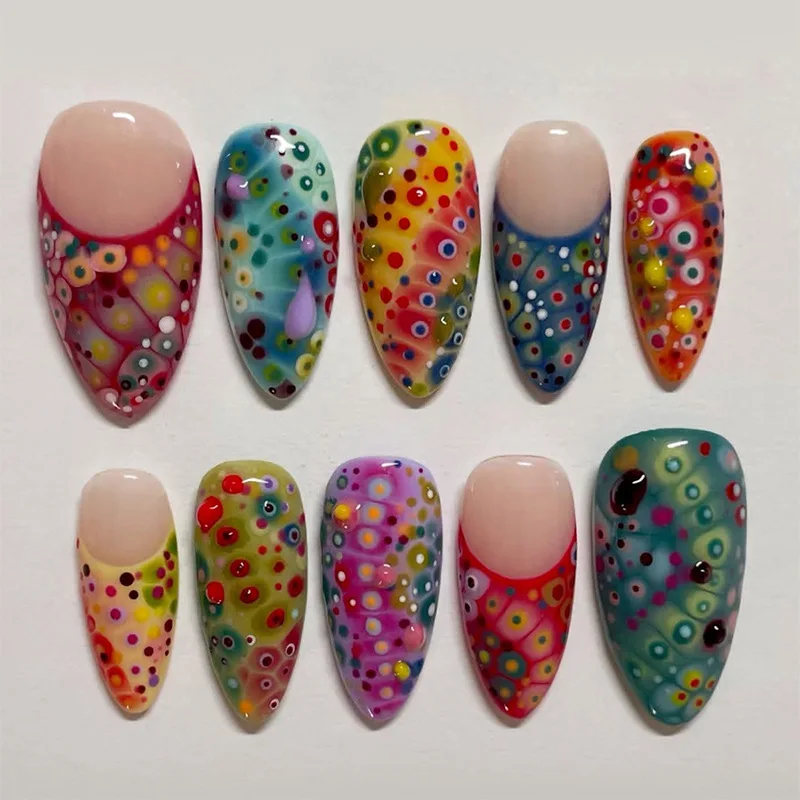 24PCS Colorful Butterfly Almond Press on False Nail with Glue Dopamine Polka Dots Design French Fake Nails Acrylic Wearable Tips
24PCS Colorful Butterfly Almond Press on False Nail with Glue Dopamine Polka Dots Design French Fake Nails Acrylic Wearable Tips