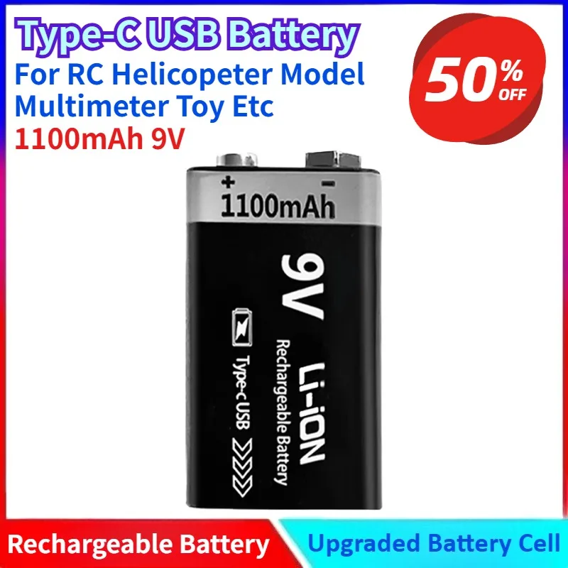 Brand New 9V Rechargeable Battery 1100mAh Type-C Rechargeable Li-ion Battery 6F22 for RC Helicopeter Model Multimeter Toy Etc
Brand New 9V Rechargeable Battery 1100mAh Type-C Rechargeable Li-ion Battery 6F22 for RC Helicopeter Model Multimeter Toy Etc