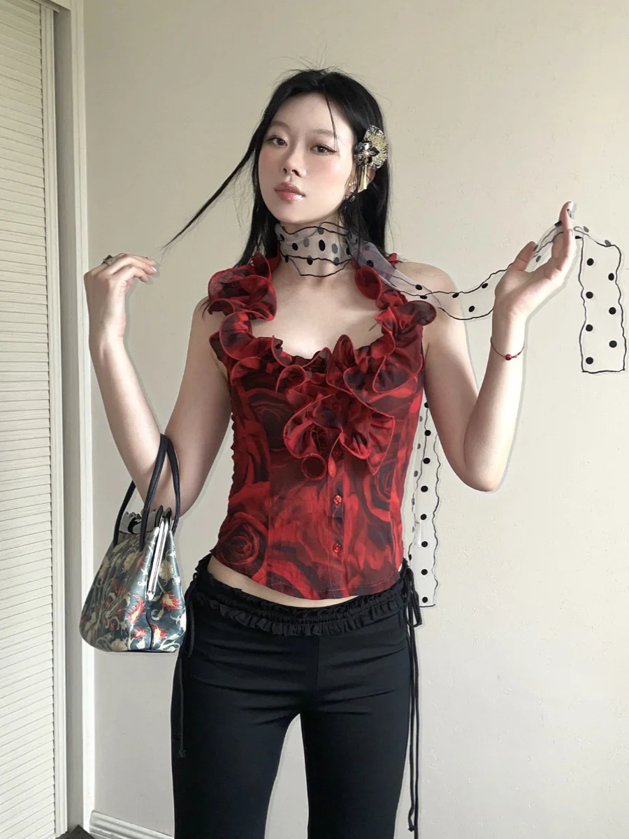 Утягивающий синий, красный, розовый принт, волнистый кружевной топ, подвесной топ, женский жилет Quali ort, оригинальный дизайн, лето 2024, с цветочным растением
Утягивающий синий, красный, розовый принт, волнистый кружевной топ, подвесной топ, женский жилет Quali ort, оригинальный дизайн, лето 2024, с цветочным растением