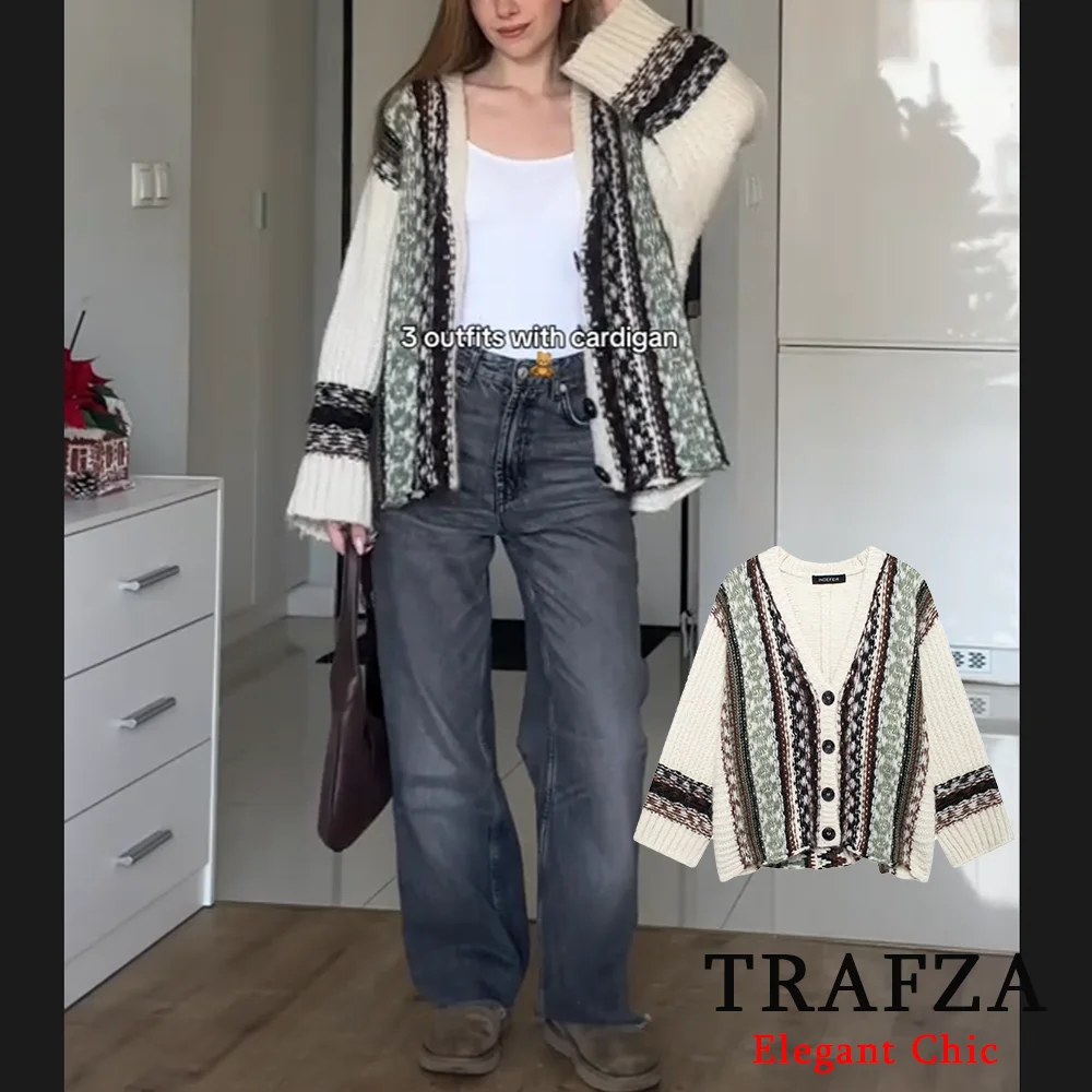 TRAFZA Casual Long-Sleeved Knitted Sweater Women's Buttons V-Neck Top New 2025 Spring Autumn Fashion Holiday Cardigan Sweater
TRAFZA Casual Long-Sleeved Knitted Sweater Women's Buttons V-Neck Top New 2025 Spring Autumn Fashion Holiday Cardigan Sweater