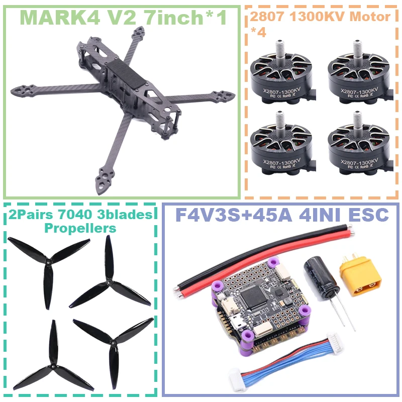 MARK4 V2 7-inch F4V3S/F4V3S PLUS Flight Control 45/60A 4INI ESC rack drone FPV carbon fiber PV Racing Drone Quadcopter Freestyle
MARK4 V2 7-inch F4V3S/F4V3S PLUS Flight Control 45/60A 4INI ESC rack drone FPV carbon fiber PV Racing Drone Quadcopter Freestyle