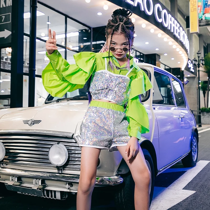 Girls Green Crop Tops Sequin Suit Jazz Dance Costumes Children Clothing Modern Hip Hop Dance Performance Stage Outfits DQL8821
Girls Green Crop Tops Sequin Suit Jazz Dance Costumes Children Clothing Modern Hip Hop Dance Performance Stage Outfits DQL8821