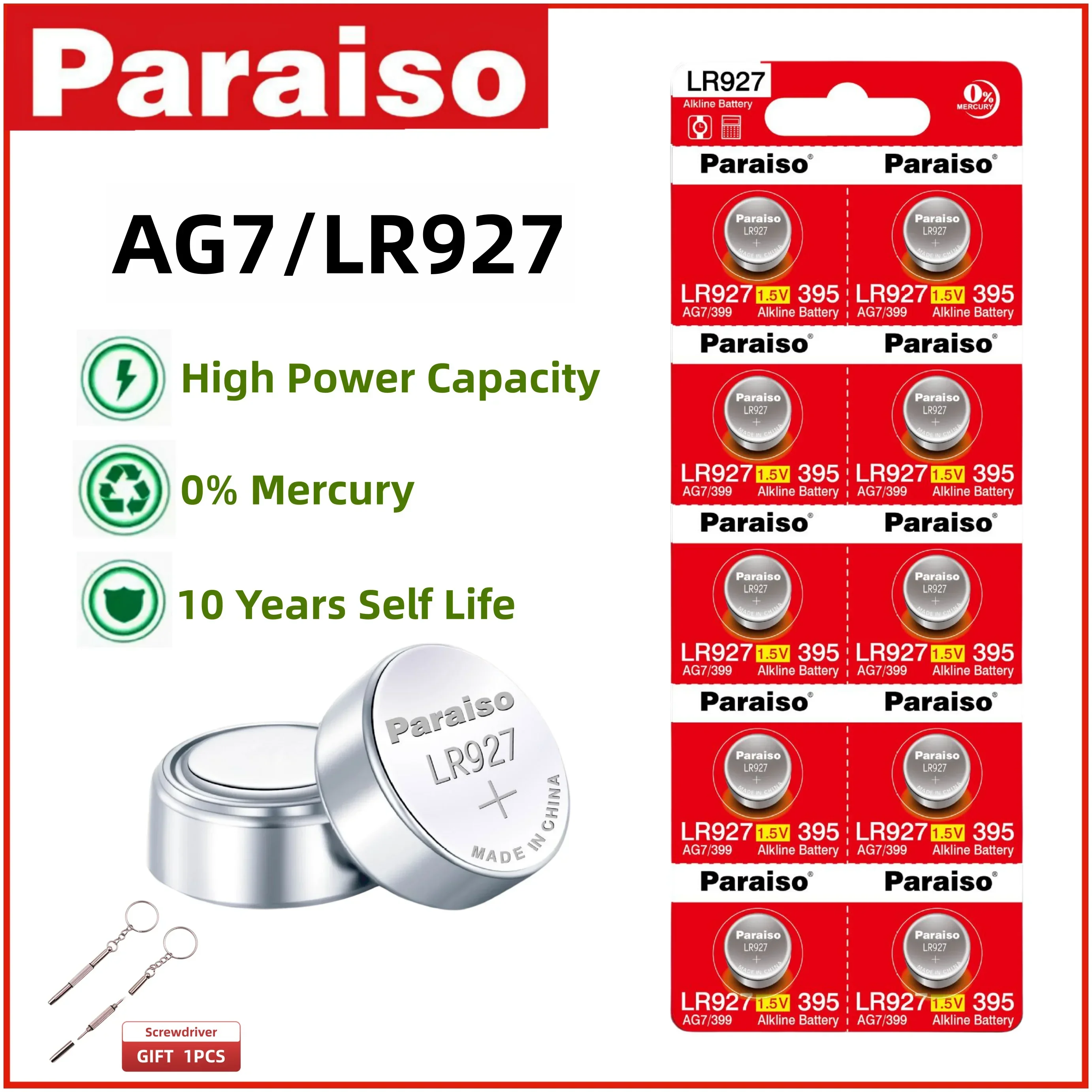 Paraiso 2-50pcs LR927 AG7 Button Cell Battery 10 Years Shelf Life 0% Mercury Batteries for Watch Toys Remotes Cameras clocks
Paraiso 2-50pcs LR927 AG7 Button Cell Battery 10 Years Shelf Life 0% Mercury Batteries for Watch Toys Remotes Cameras clocks