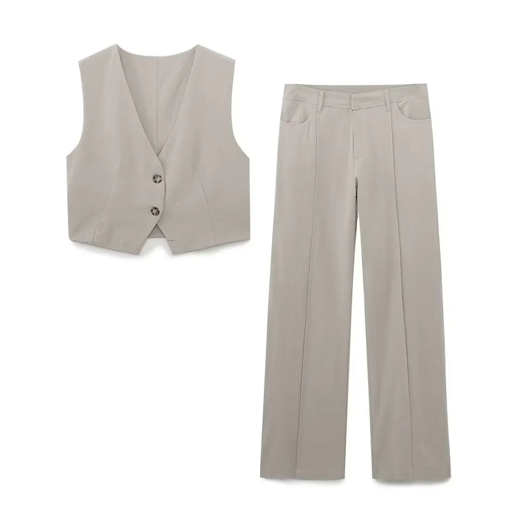 Women's Two Piece Pant Set Sleeveless V neck Double button Vest+High - waisted Straight leg Trousers Set Minimalist Casual Pant
Women's Two Piece Pant Set Sleeveless V neck Double button Vest+High - waisted Straight leg Trousers Set Minimalist Casual Pant