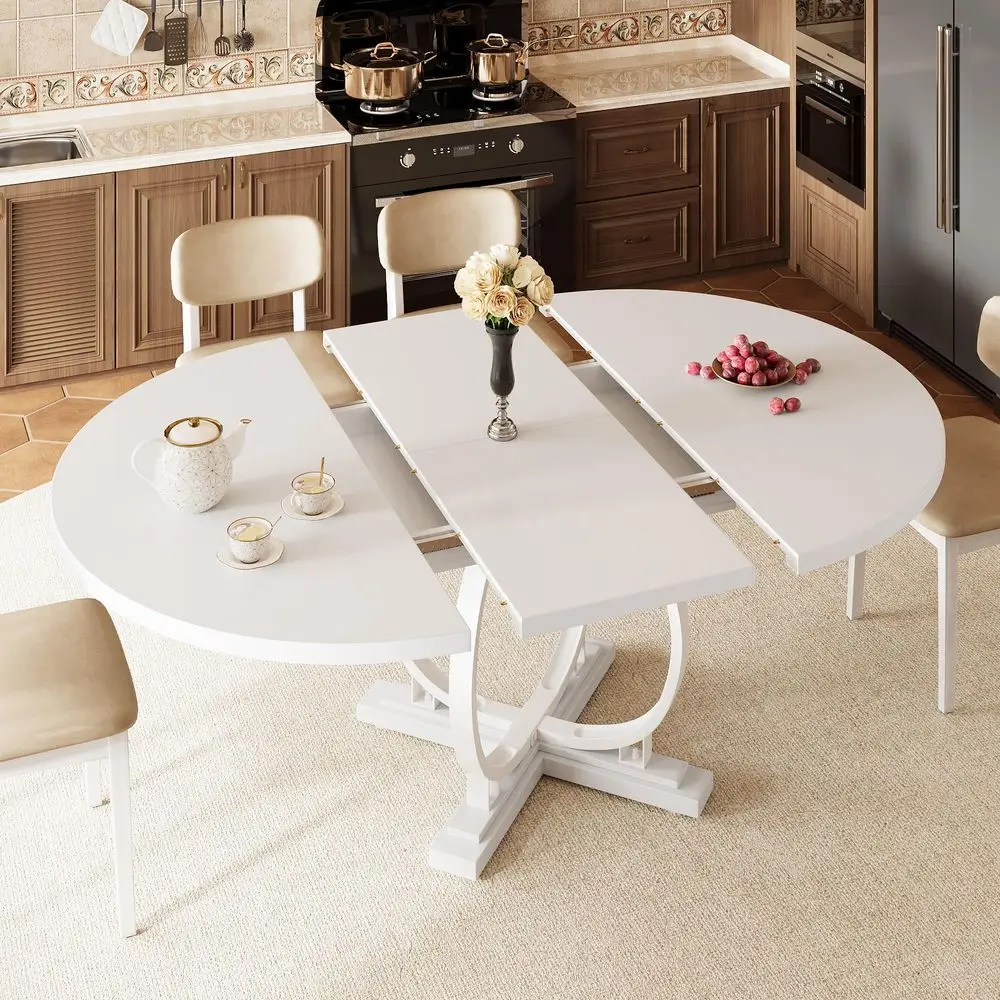 59 Extendable Round Dining Table for 4 to 6, Kitchen Table with Sturdy XBase Metal Legs, MDF Board with Backboard Clasp, Space
59 Extendable Round Dining Table for 4 to 6, Kitchen Table with Sturdy XBase Metal Legs, MDF Board with Backboard Clasp, Space