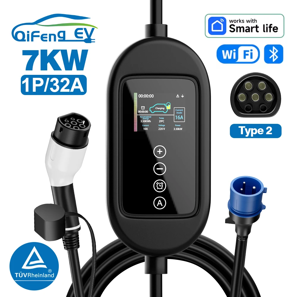 QiFeng EV 7KW 10M Portable EV Charger 2.4 inch ev charger Type2 Car Charger EVSE Charging Cable Wi-Fi Bluetooth APP Contro
QiFeng EV 7KW 10M Portable EV Charger 2.4 inch ev charger Type2 Car Charger EVSE Charging Cable Wi-Fi Bluetooth APP Contro