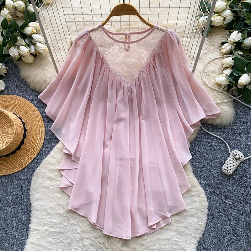 French Style Chiffon Blouse Women Summer Lace Trim Short Sleeve Solid Shirt Soft Breathable Loose Fit Office Lady Tops BL488
French Style Chiffon Blouse Women Summer Lace Trim Short Sleeve Solid Shirt Soft Breathable Loose Fit Office Lady Tops BL488