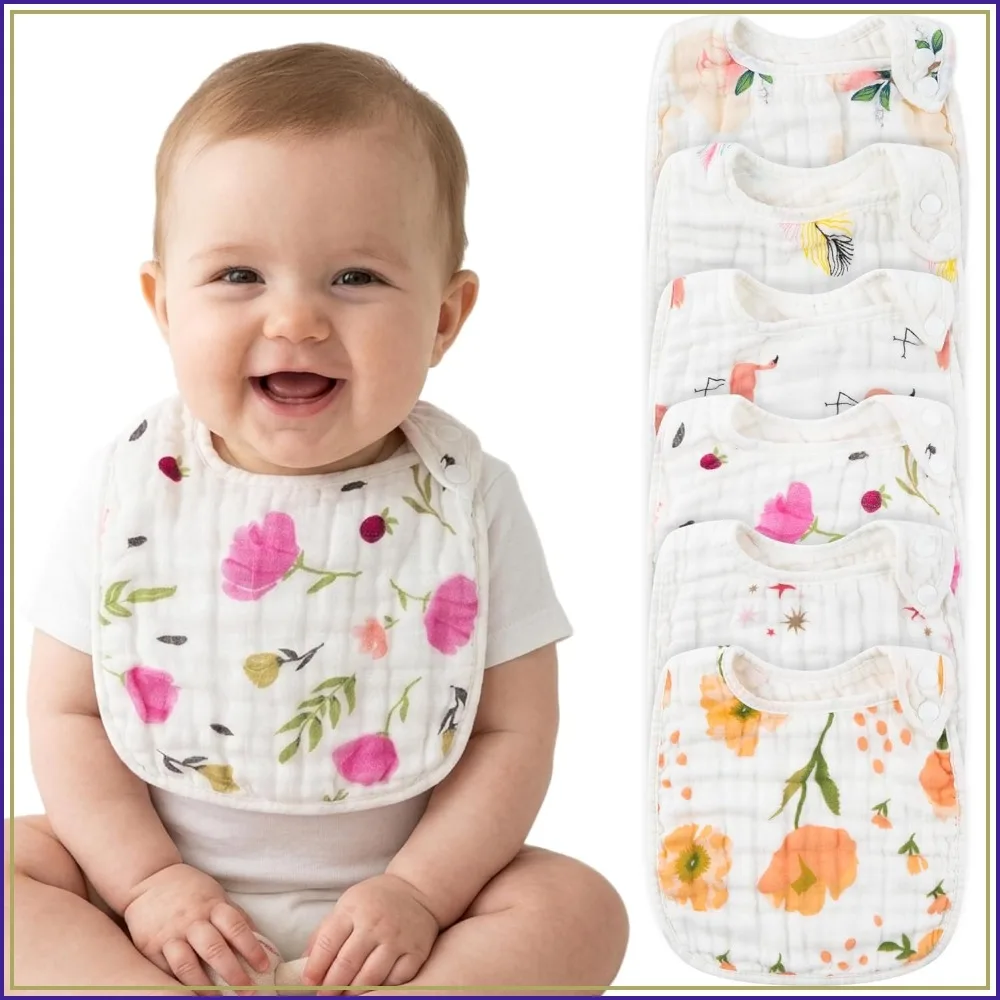 6Pcs Snap Muslin Cotton Bibs, Flamingo Star Flower, Machine Washable, Adjustable Burp Cloths, 6 Absorbent Soft Layers for Infant Toddler Drooling Feeding Teething
6Pcs Snap Muslin Cotton Bibs, Flamingo Star Flower, Machine Washable, Adjustable Burp Cloths, 6 Absorbent Soft Layers for Infant Toddler Drooling Feeding Teething