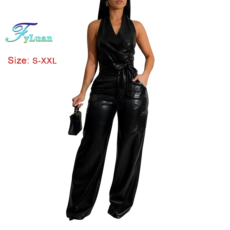 Elegant New Women Solid Leather 2 Piece Set Sexy Halter Backless Crop Top + Button High Waist Pockets Straight Pants Ladies Suit
Elegant New Women Solid Leather 2 Piece Set Sexy Halter Backless Crop Top + Button High Waist Pockets Straight Pants Ladies Suit