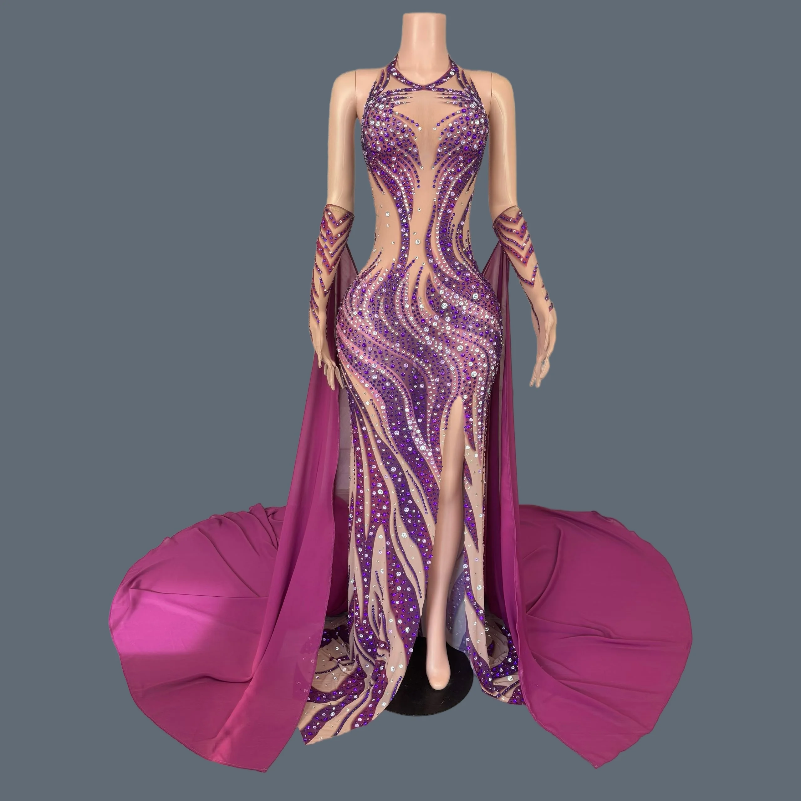 Sexy Showgirl Club Dance Party Side Slits Long Dress Prom Floor-length Dress Gloves Event Sparkly Crystals Stage Show Wear Puti
Sexy Showgirl Club Dance Party Side Slits Long Dress Prom Floor-length Dress Gloves Event Sparkly Crystals Stage Show Wear Puti