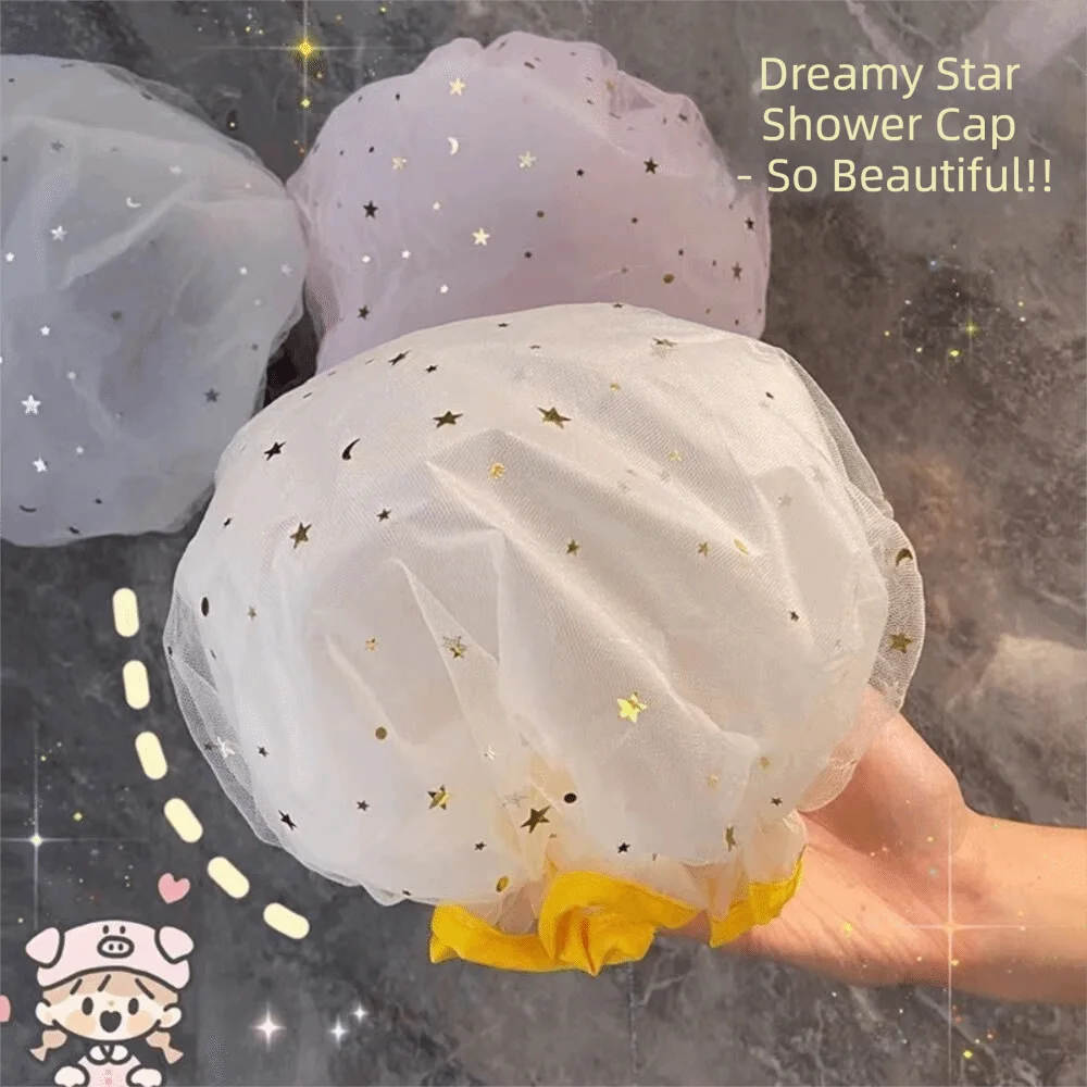 Reusable PVC Waterproof Shower Cap Double Layer Starry Sky Pattern Bath Bonnets Hair Protection Thick Bathing Hat Home Use
Reusable PVC Waterproof Shower Cap Double Layer Starry Sky Pattern Bath Bonnets Hair Protection Thick Bathing Hat Home Use