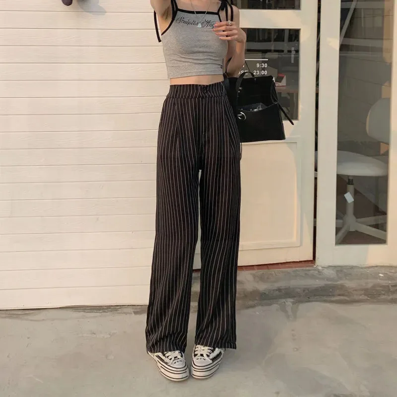 Women's Formal Office Wear Suit Pants Vintage High Waist Baggy Striped Pants Woman Korean All-Match Straight Trousers Female
Women's Formal Office Wear Suit Pants Vintage High Waist Baggy Striped Pants Woman Korean All-Match Straight Trousers Female