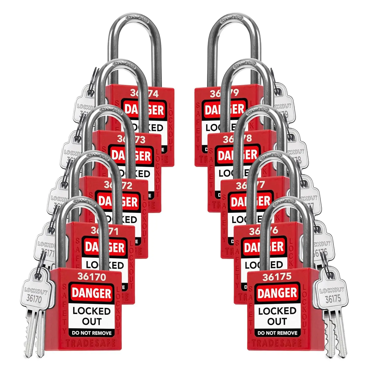 10 Red LOTO Locks with 2 Keys Each, OSHA Compliant Safety Padlocks for Electrical Lockout Tag Out Kits
10 Red LOTO Locks with 2 Keys Each, OSHA Compliant Safety Padlocks for Electrical Lockout Tag Out Kits