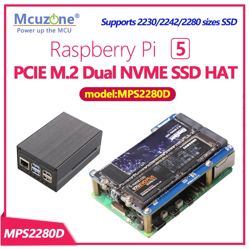 MPS2280D Raspberry Pi 5 PCIE M.2 Dual NVME SSD HAT support 2280/2242/2230 SSD
MPS2280D Raspberry Pi 5 PCIE M.2 Dual NVME SSD HAT support 2280/2242/2230 SSD