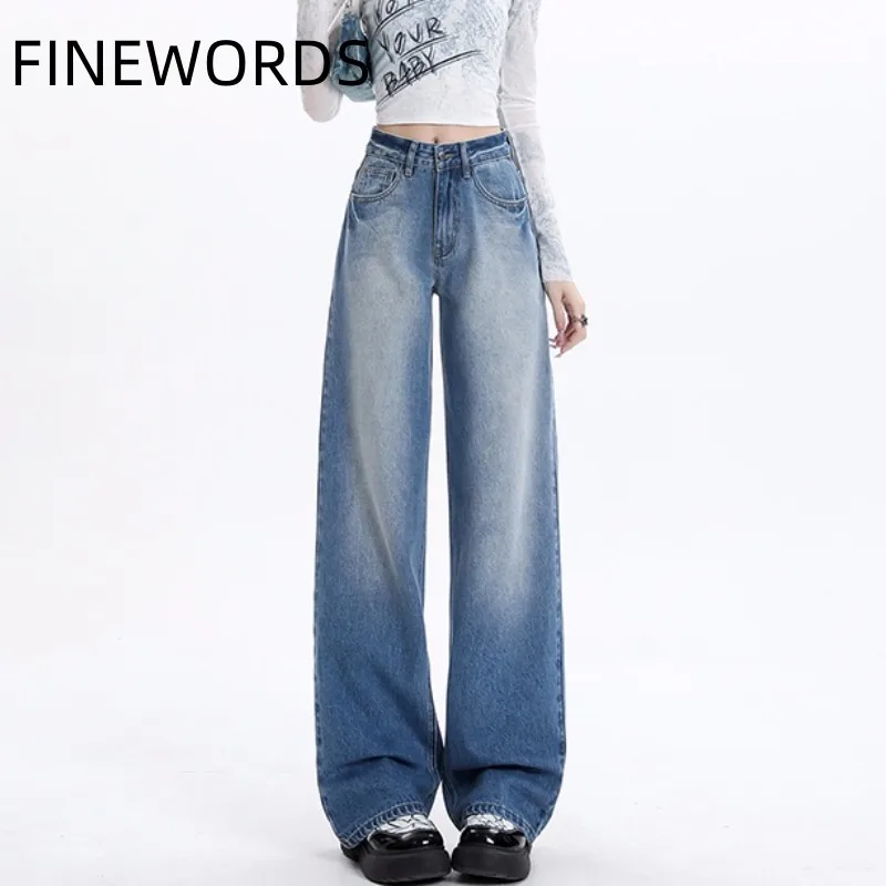 FINEWORDS High Waist Loose Womens Jeans Korean Casual Vintage Washed Baggy Jeans Blue Full Length Zipper Wide Leg Denim Pants
FINEWORDS High Waist Loose Womens Jeans Korean Casual Vintage Washed Baggy Jeans Blue Full Length Zipper Wide Leg Denim Pants