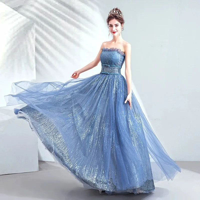 Blue Strapless Evening Gown, Banquet Stage Performance Costume, 2026 New Solo, Socialite Party, Art Exam Princess Dress
Blue Strapless Evening Gown, Banquet Stage Performance Costume, 2026 New Solo, Socialite Party, Art Exam Princess Dress