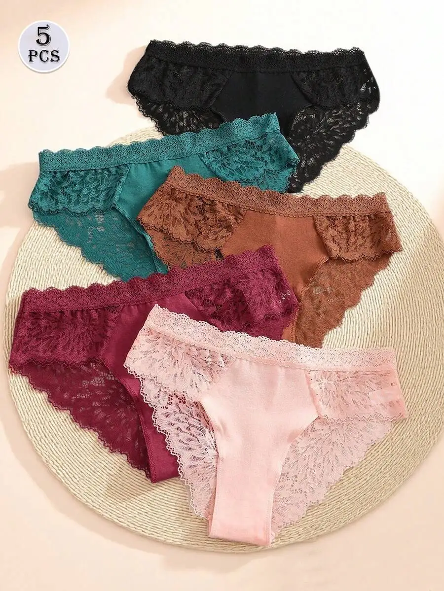 5 Pcs Women Solid Color Lace Trim Briefs Comfortable Panties
5 Pcs Women Solid Color Lace Trim Briefs Comfortable Panties