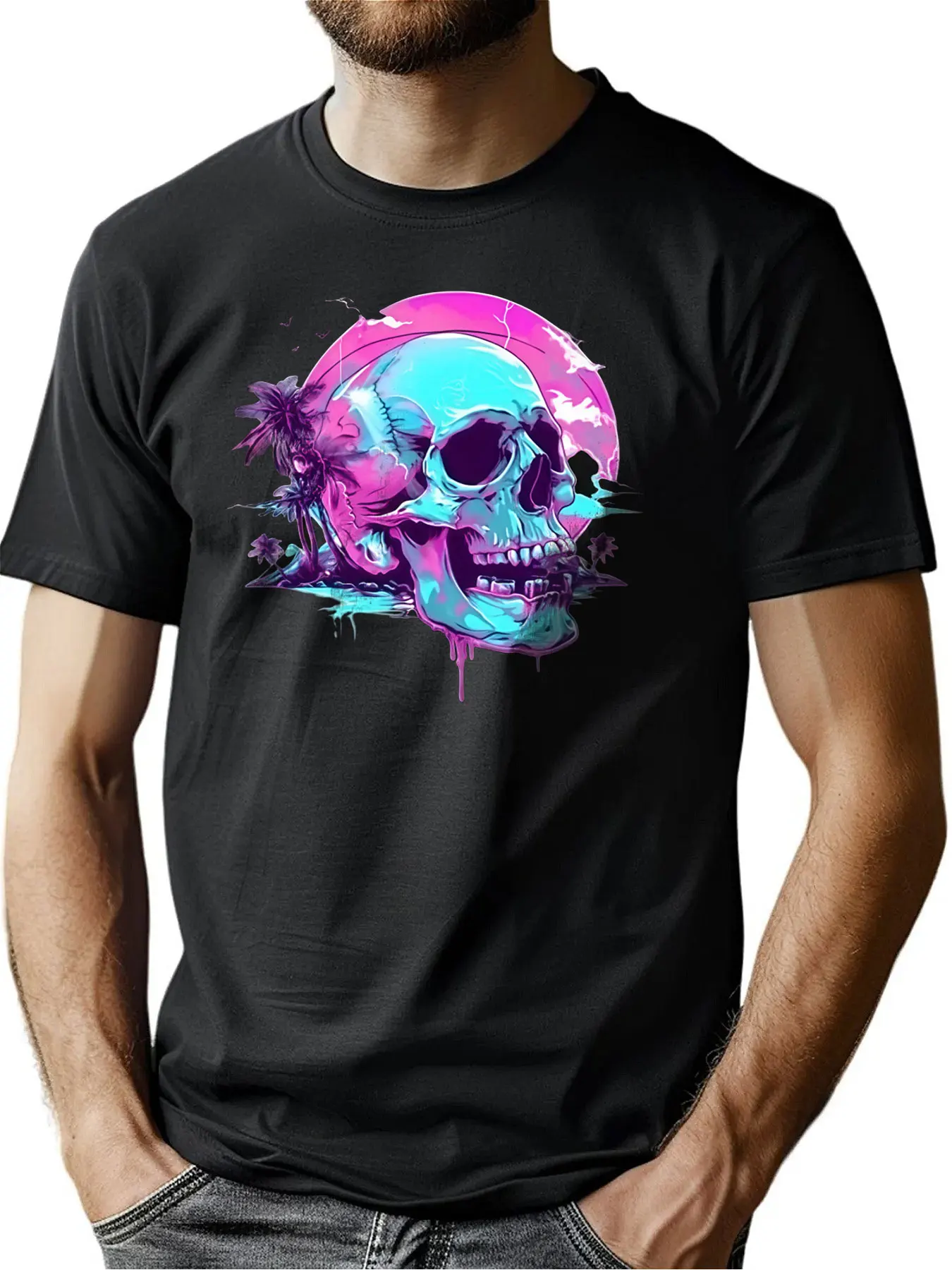 Soft Cotton Men's Short Sleeve Tee With Skull Palm Tree Print Outdoor Sports Thanksgiving Gift For All Men Machine Washable
Soft Cotton Men's Short Sleeve Tee With Skull Palm Tree Print Outdoor Sports Thanksgiving Gift For All Men Machine Washable