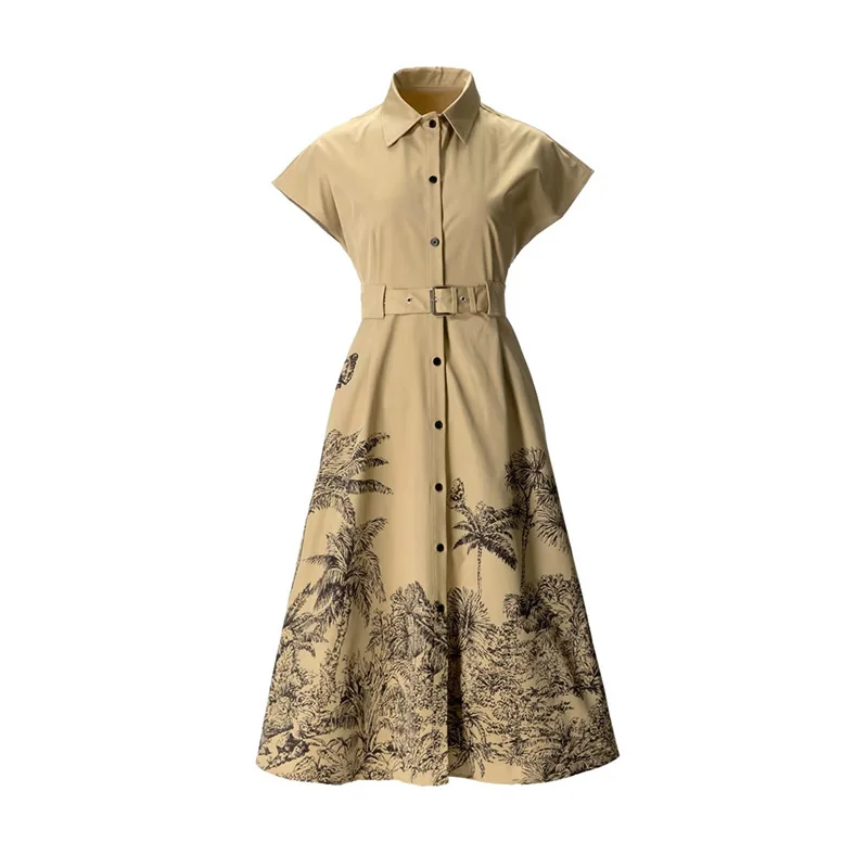 Women Turn-Down Collar Short Sleeve Dress Print A-Line Dress
Women Turn-Down Collar Short Sleeve Dress Print A-Line Dress