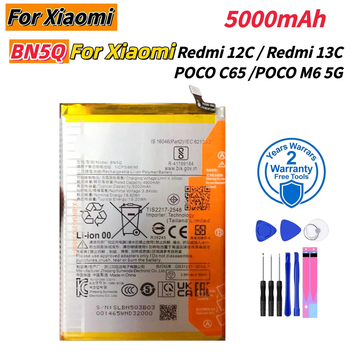 New High Quality BN5Q Lithium For Xiaomi Redmi 12C / Redmi 13C 23124RN87C Mobile Battery Replacement Batteries Fast Shipping
New High Quality BN5Q Lithium For Xiaomi Redmi 12C / Redmi 13C 23124RN87C Mobile Battery Replacement Batteries Fast Shipping
