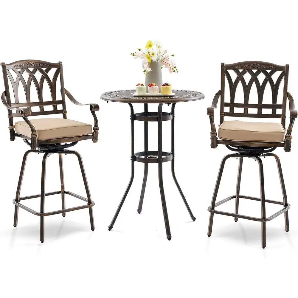 All-Weather 3-Piece Swivel Patio Bar Set with Cushions and Umbrella Hole for Outdoor Use
All-Weather 3-Piece Swivel Patio Bar Set with Cushions and Umbrella Hole for Outdoor Use