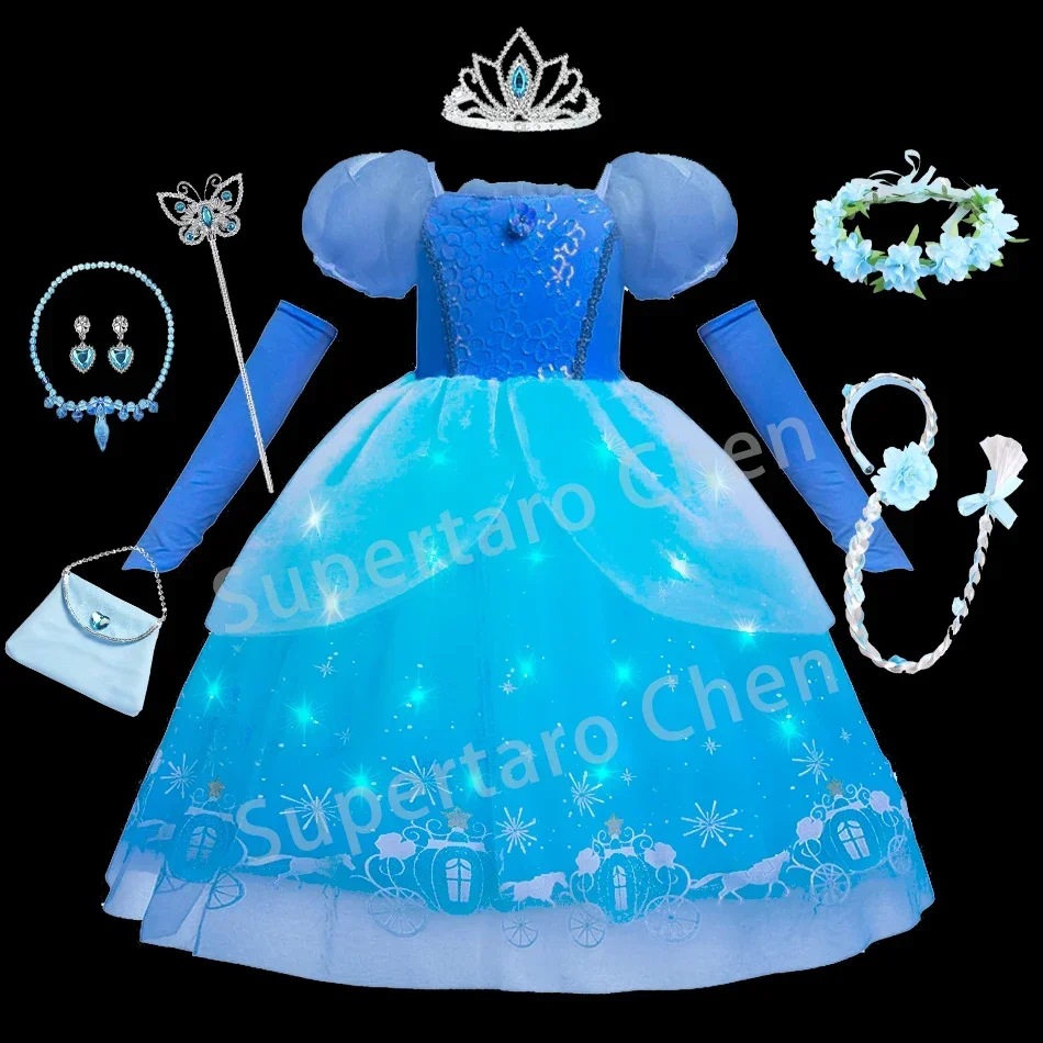 Girls Cinderella Dress Haloween Cosplay Costume with LED Lights Princess Accessories Kids Birthday Party Christmas Evening Dress
Girls Cinderella Dress Haloween Cosplay Costume with LED Lights Princess Accessories Kids Birthday Party Christmas Evening Dress