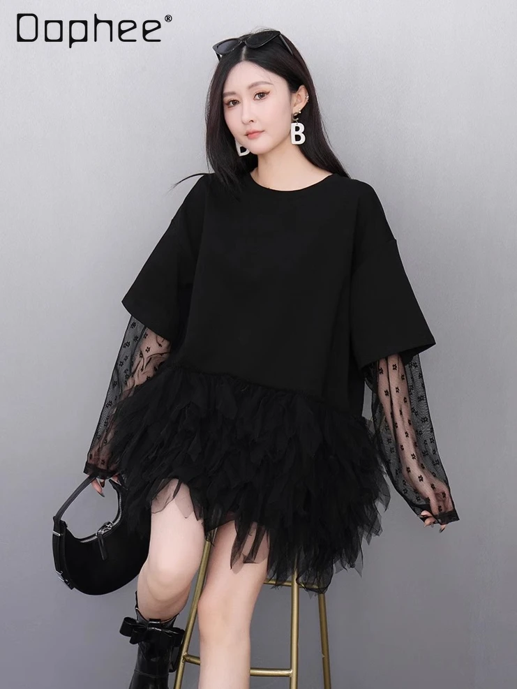 Street Trend Polka Dot Printing Mesh Stitching Long-sleeved T-shirt Women Summer Solid Color Versatile Fashion Mid-length Top
Street Trend Polka Dot Printing Mesh Stitching Long-sleeved T-shirt Women Summer Solid Color Versatile Fashion Mid-length Top
