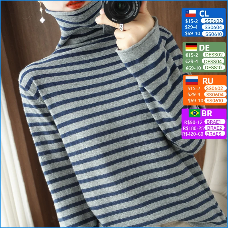 Women Curled Pile Collar Strip Pullover 100% Cotton Sweater Autumn Winter Knit Clothing Fashion Soft Bottoming Tops Long Sleeve
Women Curled Pile Collar Strip Pullover 100% Cotton Sweater Autumn Winter Knit Clothing Fashion Soft Bottoming Tops Long Sleeve