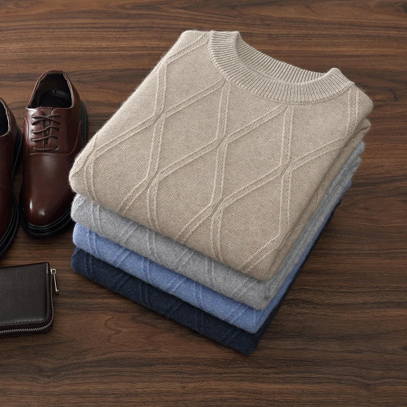 Осень/зима, мужской пуловер из 100% кашемира, деловой повседневный однотонный вязаный свитер, свободные топы с круглым вырезом и геометрическим рисунком, толстый джемпер
Осень/зима, мужской пуловер из 100% кашемира, деловой повседневный однотонный вязаный свитер, свободные топы с круглым вырезом и геометрическим рисунком, толстый джемпер