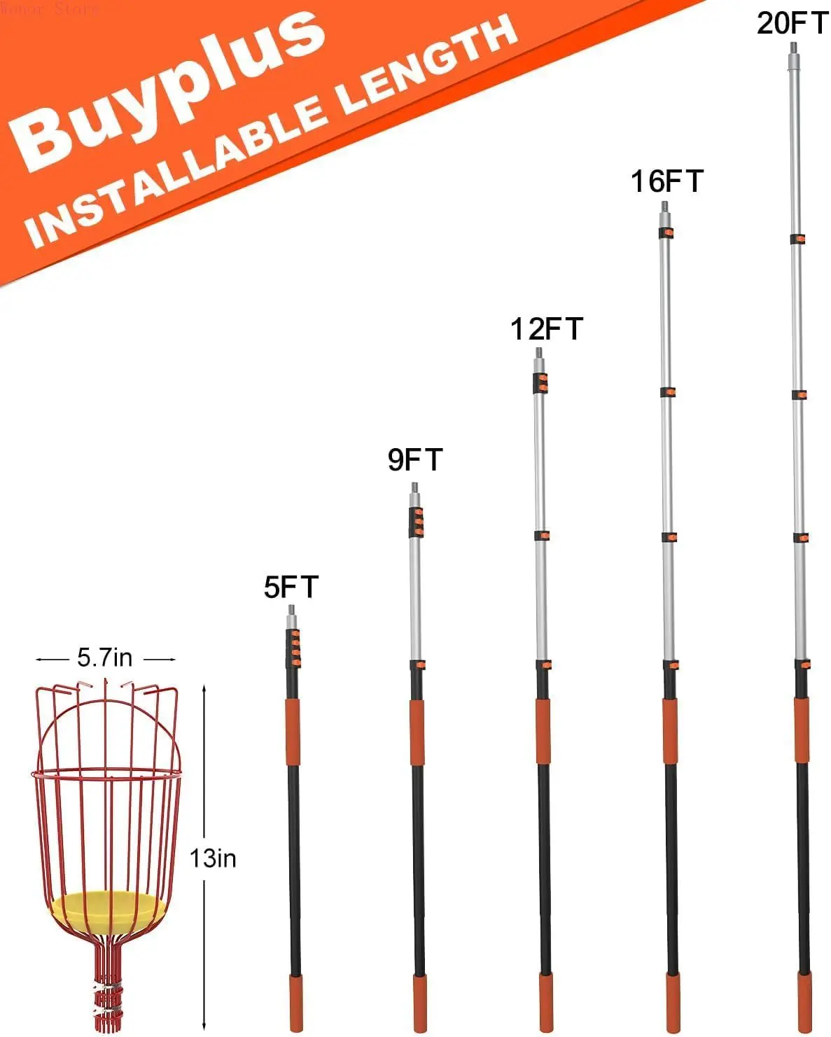 26ft High Reach Fruit Picker with Basket Telescoping, 5-20 Foot Heavy Duty Sturdy Aluminium Telescoping Extension Pole
26ft High Reach Fruit Picker with Basket Telescoping, 5-20 Foot Heavy Duty Sturdy Aluminium Telescoping Extension Pole