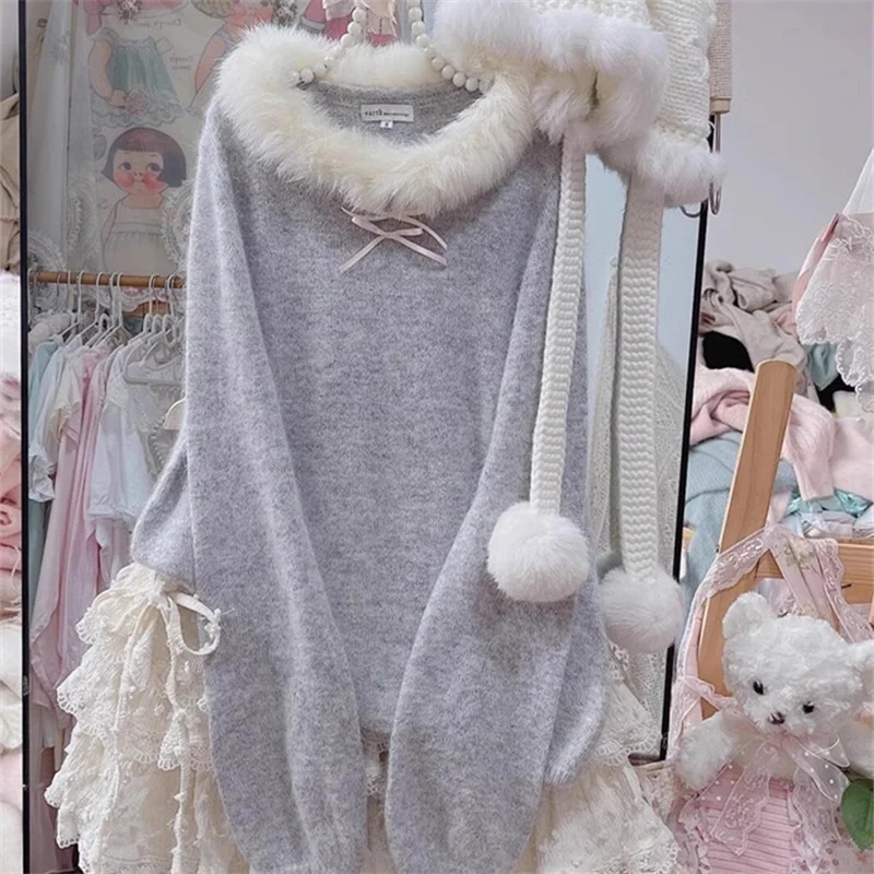 Soft Cozy V-Ne Sweater ex Loose Fit Autumn Winter Knittedwear Pastel Pink Fur Collar Casual Long Sve Turtlene Top
Soft Cozy V-Ne Sweater ex Loose Fit Autumn Winter Knittedwear Pastel Pink Fur Collar Casual Long Sve Turtlene Top