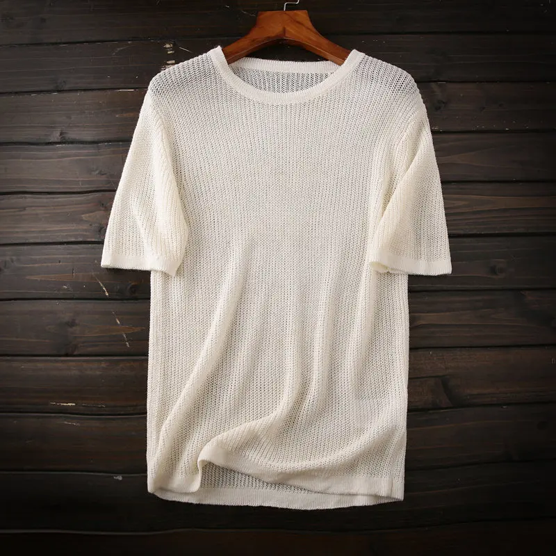 Heavy weight without replenishment, hollow craft 65 linen + 35 Italian single knitted short-sleeved T-shirt summer
Heavy weight without replenishment, hollow craft 65 linen + 35 Italian single knitted short-sleeved T-shirt summer