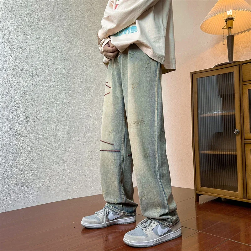 New Casual Baggy Straight Jeans For Men Retro Distressed High Street Y2K Denim Trousers Hip Hop Scratch Embroidered Jean Pants
New Casual Baggy Straight Jeans For Men Retro Distressed High Street Y2K Denim Trousers Hip Hop Scratch Embroidered Jean Pants