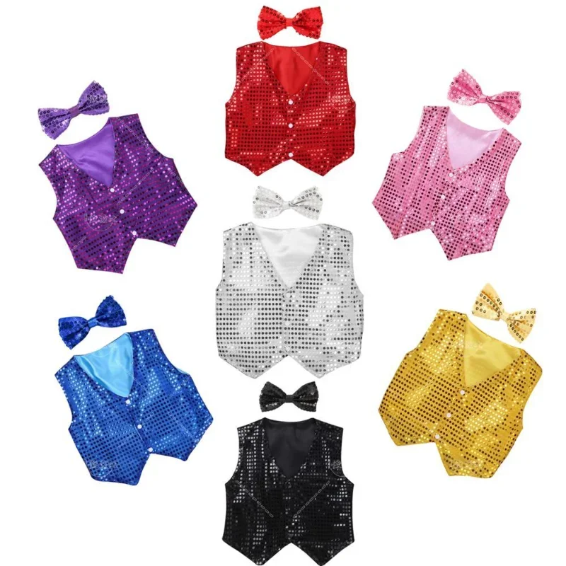 Boys Girls Jazz Dancewear Vest Bowknot Set Kids Glitter Clothes Choir Costume Childrens Hip-hop Jazz Dance Sequined Vest
Boys Girls Jazz Dancewear Vest Bowknot Set Kids Glitter Clothes Choir Costume Childrens Hip-hop Jazz Dance Sequined Vest