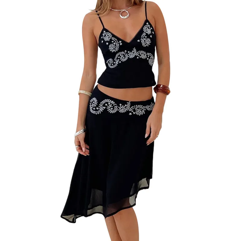 Women 2 Piece Skirts Sets Summer Clothes Sexy Floral Spaghetti Strap V-Neck Camisole Tops Asymmetrical Midi Skirts Streetwear
Women 2 Piece Skirts Sets Summer Clothes Sexy Floral Spaghetti Strap V-Neck Camisole Tops Asymmetrical Midi Skirts Streetwear