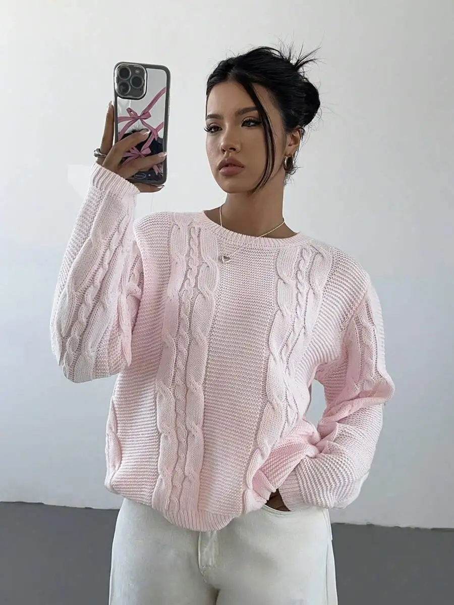 Pink Women Casual Crew Neck Long Sleeve Cable Knit Pullover Sweater Autumn Winter
Pink Women Casual Crew Neck Long Sleeve Cable Knit Pullover Sweater Autumn Winter