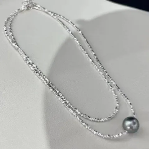 9-11mm Natural Tahitian Pearl Necklace, Crushed Silver Chain S925 Silver Round High Luster Collarbone Jewelry
9-11mm Natural Tahitian Pearl Necklace, Crushed Silver Chain S925 Silver Round High Luster Collarbone Jewelry