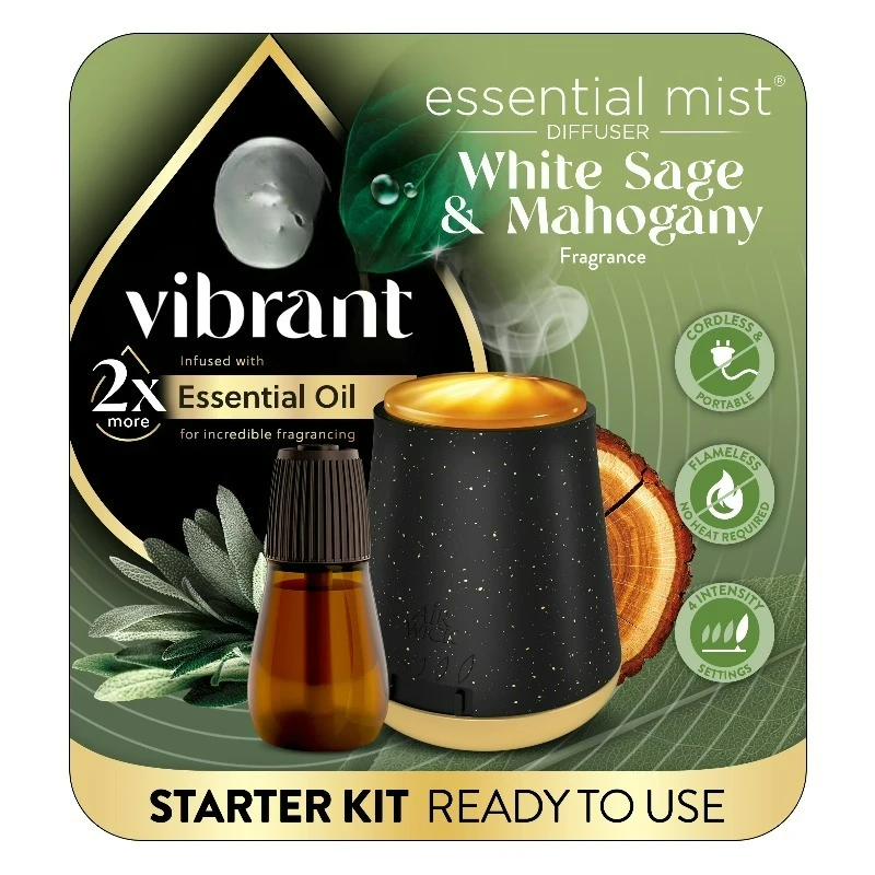 Essential Mist Vibrant Scented Oil Air Freshener Diffuser Starter Kit, White Sage and Mahogany, 2 Piece
Essential Mist Vibrant Scented Oil Air Freshener Diffuser Starter Kit, White Sage and Mahogany, 2 Piece