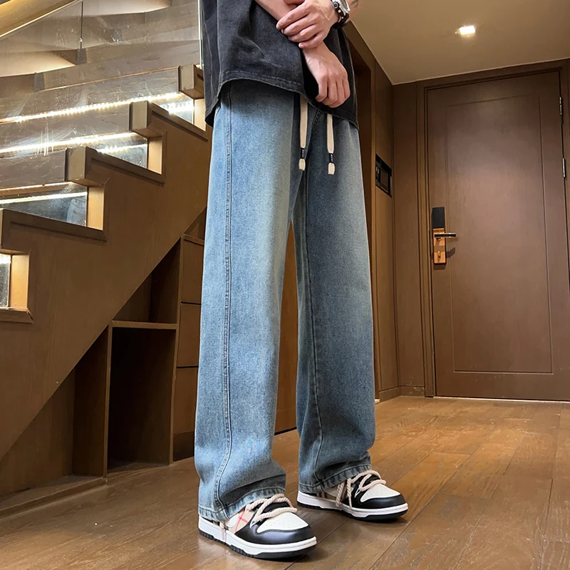 2501 New high-street fashionable elastic waist washed light blue jeans, loose all-matching high-figure-flattering straight pants
2501 New high-street fashionable elastic waist washed light blue jeans, loose all-matching high-figure-flattering straight pants