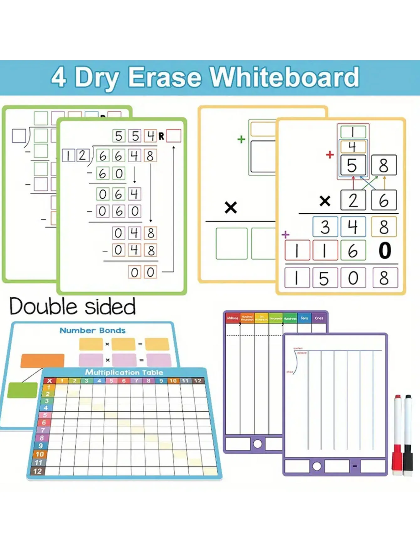 Dry-wiping multiplication and division board: 8.26"x11.22" double-sided practice whiteboard, with 2x1 and 2x2 number multiplicat
Dry-wiping multiplication and division board: 8.26"x11.22" double-sided practice whiteboard, with 2x1 and 2x2 number multiplicat