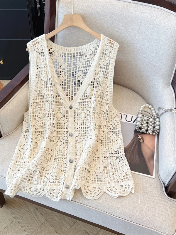 Knitted Hollow out Hook Flower Vest Large Size Women's Thin Pure Color Button Outerwear Trendy Sleeveless Top Shoulder Pad
Knitted Hollow out Hook Flower Vest Large Size Women's Thin Pure Color Button Outerwear Trendy Sleeveless Top Shoulder Pad