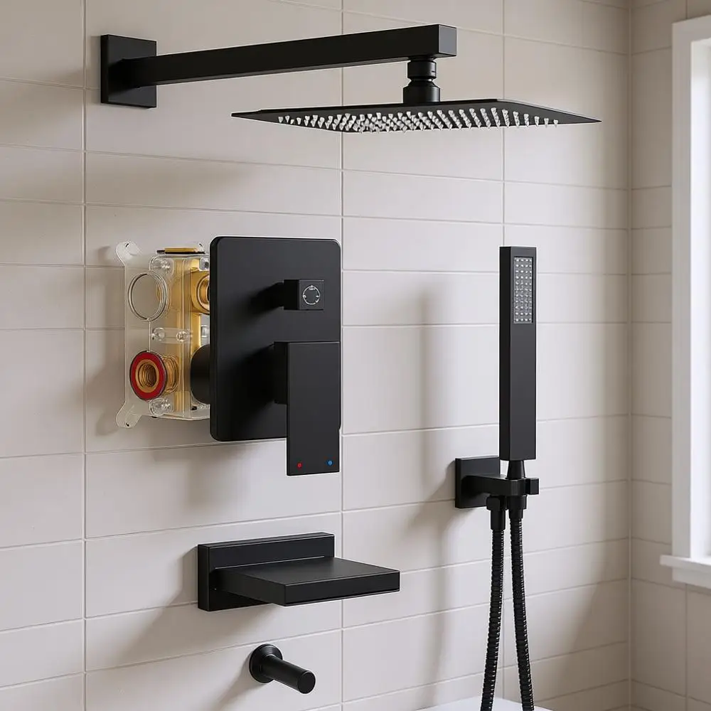 Matte Black Wall-Mounted Tub Shower System with 10 Rain Shower and Handheld Combo
Matte Black Wall-Mounted Tub Shower System with 10 Rain Shower and Handheld Combo