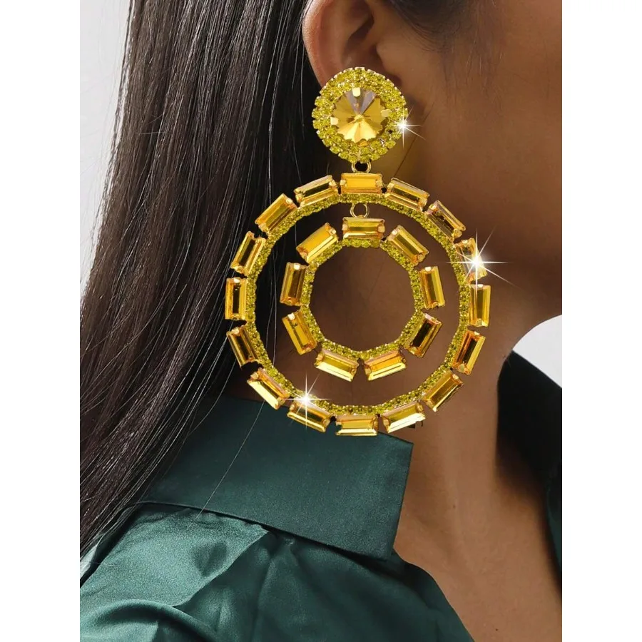 1 Pair Of Gorgeous Sparkling Rhinestones With Circular Hollow Large Earrings, Multi-Layer Geometric Circles, Colored Crystal Gl
1 Pair Of Gorgeous Sparkling Rhinestones With Circular Hollow Large Earrings, Multi-Layer Geometric Circles, Colored Crystal Gl