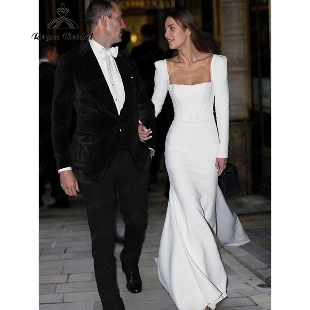 Roycebridal Square Neck Crepe Satin Mermaid Wedding Dress with Belt Long Sleeve Sweep Train 2025 Customized vestidos para mujer
Roycebridal Square Neck Crepe Satin Mermaid Wedding Dress with Belt Long Sleeve Sweep Train 2025 Customized vestidos para mujer
