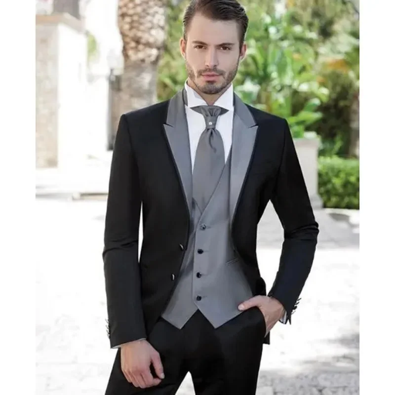 Hansdomen Men Suits Black Coat Pants Grey Vest 3 Piece Peak Lapel Single Breasted Slim Fit Wedding Clothing Groom Luxury Costume
Hansdomen Men Suits Black Coat Pants Grey Vest 3 Piece Peak Lapel Single Breasted Slim Fit Wedding Clothing Groom Luxury Costume